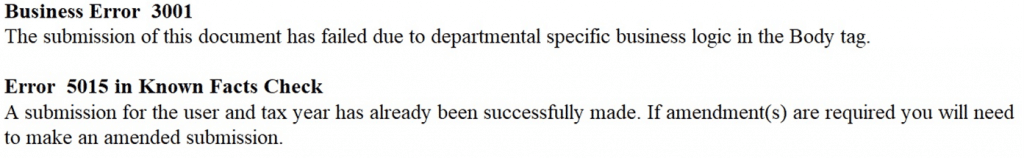image 1 | Personal Tax- 3001 5015 Submission for the user and the tax year has already been made