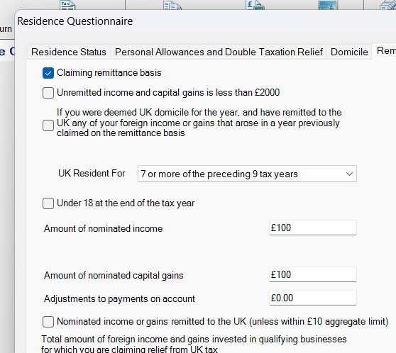 image 53 | Personal Tax- Residence Question Remittance Basis Charge claim £30,000?