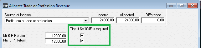 Allocate income screen