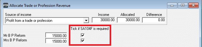 Allocate income screen