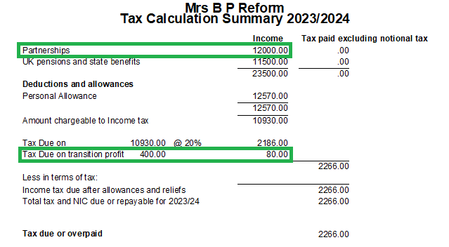 Tax calculation summary