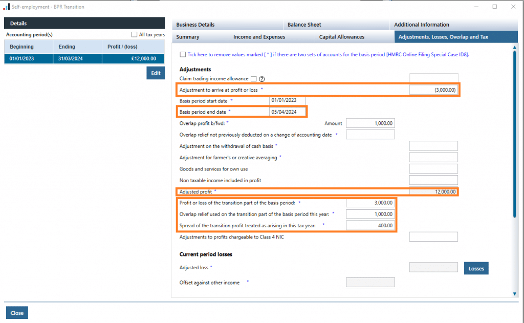 Adjustments, Losses, Overlap and Tax