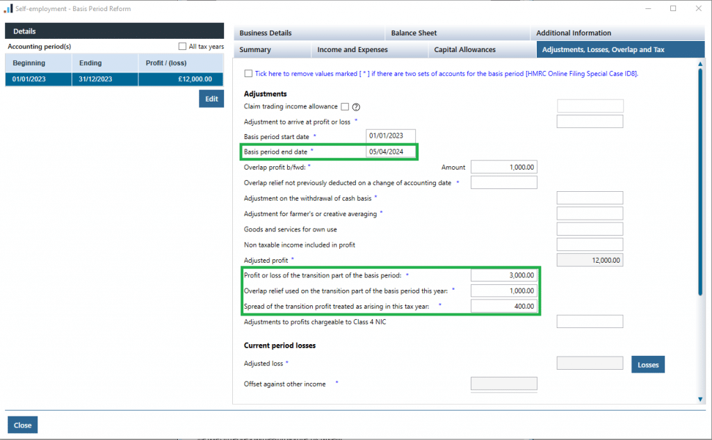 Adjustments, Losses, Overlap and Tax