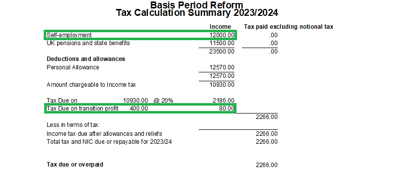 Tax calculation summary