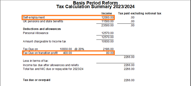 Tax calculation summary