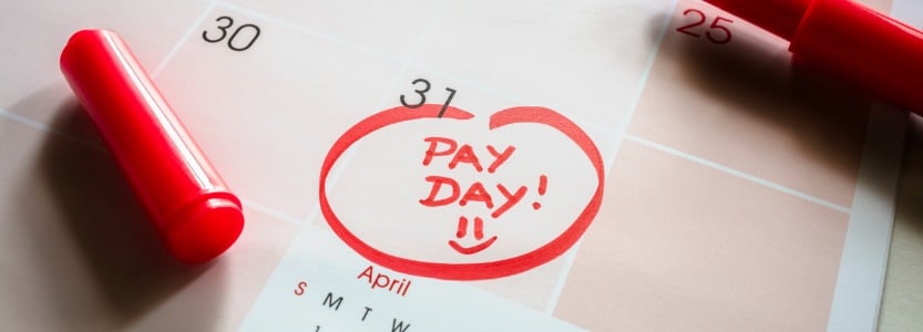payday end of month date on calendar with red marker and circled day of | Why did we make Every Payroll By IRIS? 