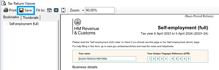 BPR Screenshot 4 | PTP TR - Self Employment entries for Basis Period Reform with two sets of accounts