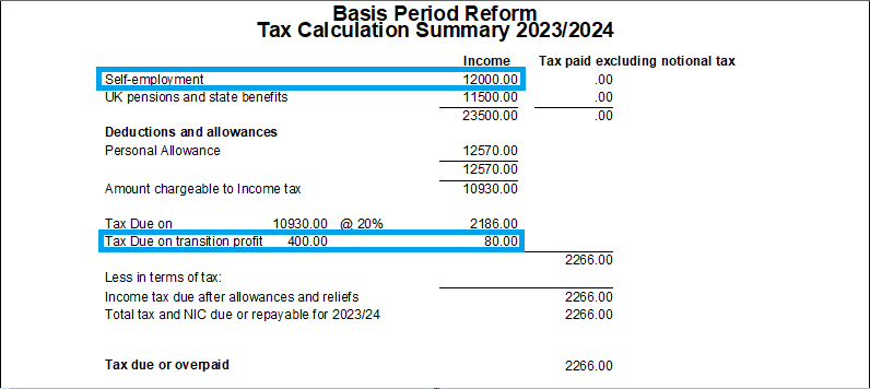 BPR Screenshot 8 | PTP TR - Self Employment entries for Basis Period Reform with two sets of accounts