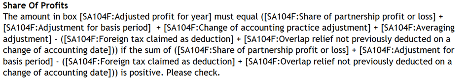 image 5 | Personal Tax - 3001 8219 amount in box fps16 must equal fps8+fps9. Share of Profits SA104F must equal