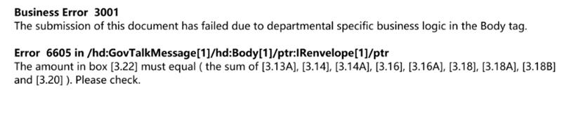 image 11 | Business Tax- Error 3001 6605 Amount in Box 3.22 equal 3.13A etc