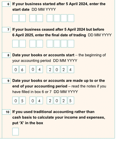 image 4 | Personal/Business Tax- 'Business used Traditional accounting rather then cash basis' not ticking box SEF/SES 8/10 or Partnership pages 3.9