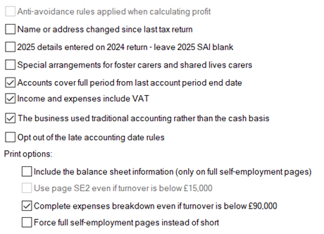 image 5 | Personal/Business Tax- 'Business used Traditional accounting rather then cash basis' not ticking box SEF/SES 8/10 or Partnership pages 3.9