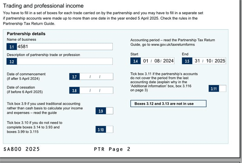 image 7 | Personal/Business Tax- 'Business used Traditional accounting rather then cash basis' not ticking box SEF/SES 8/10 or Partnership pages 3.9