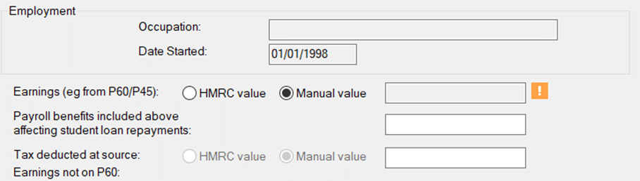 image 9 | Personal Tax- Employment 'Manual Value' box greyed out and entry missing