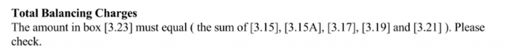 image | Business Tax- Partnership error Total Balancing Charges Amount in Box 3.23 must equal 3.15,3.15a,3.17 etc
