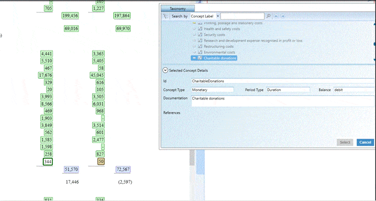 image | Accounts Production- Tagging Detailed Profit & Loss accounts (FRS105), the concept labels 'greyed out'