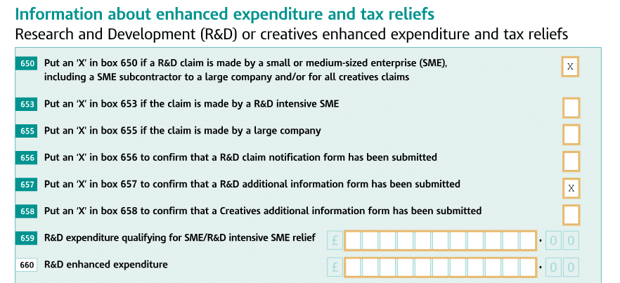 image 3 | Business Tax- R&D claim with additional information- Box 650/657